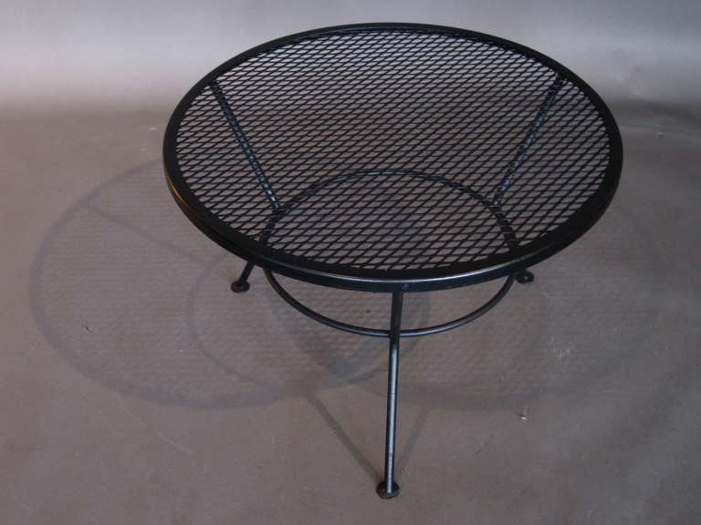 Pair Russell Woodard Wrought Iron & Mesh Tri-pod Side Tables c.1950s