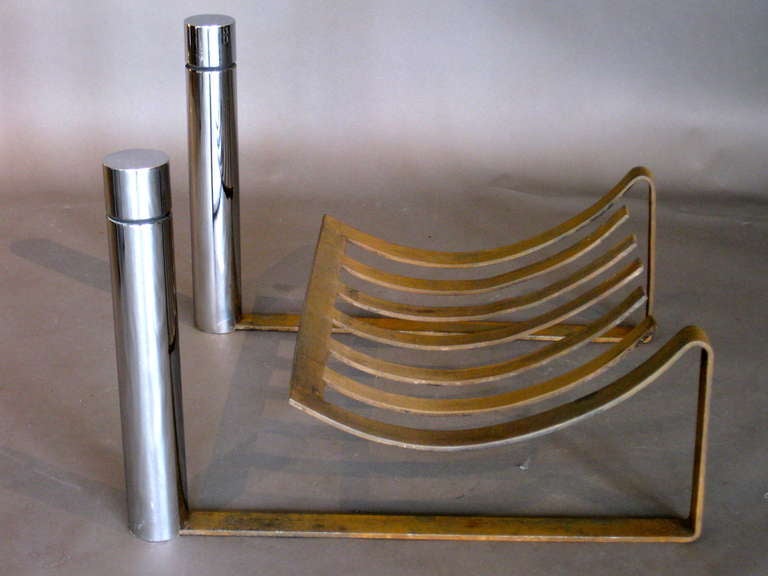 Architect Custom Design Modernist Andirons with Cantilevered Grate circa 1970s 2