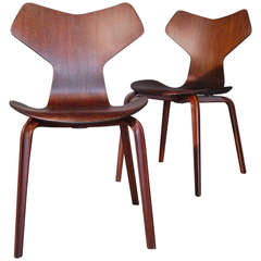 Pair of Arne Jacobsen "Grand Prix" Teak Dining Chairs