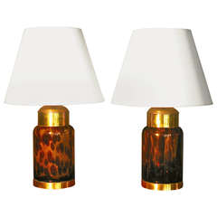 Pair of Paul Hanson Glass Table Lamps