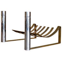 Architect Custom Design Modernist Andirons with Cantilevered Grate circa 1970s