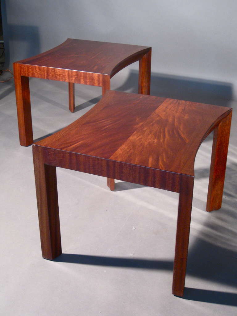 American Pair of Sculptural 1940s Flame Mahogany Low Tables