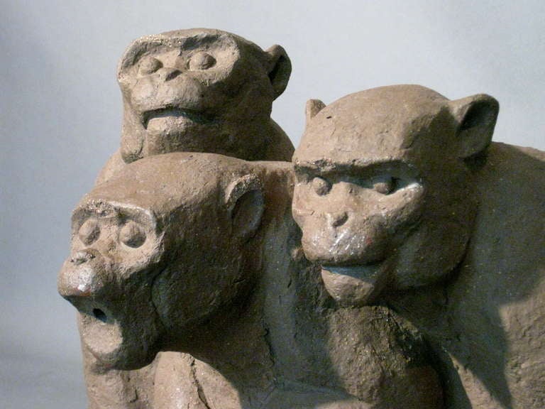 Mid-20th Century Three Monkeys Hand Built Terracotta Fountain/Sculpture c.1960s