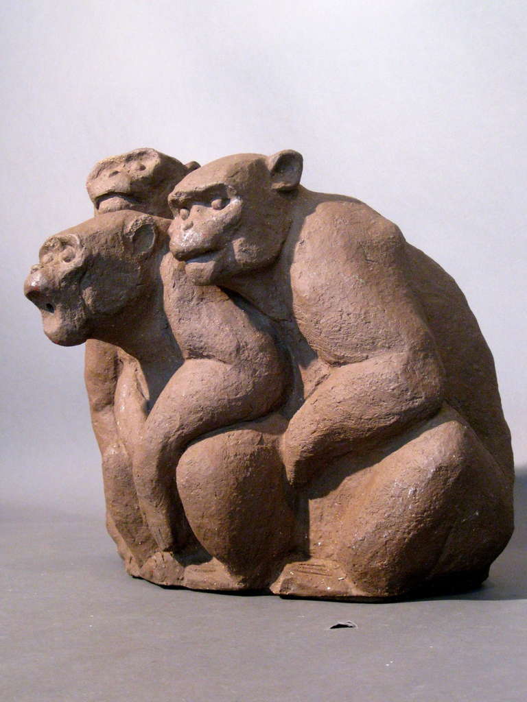 American Three Monkeys Hand Built Terracotta Fountain/Sculpture c.1960s