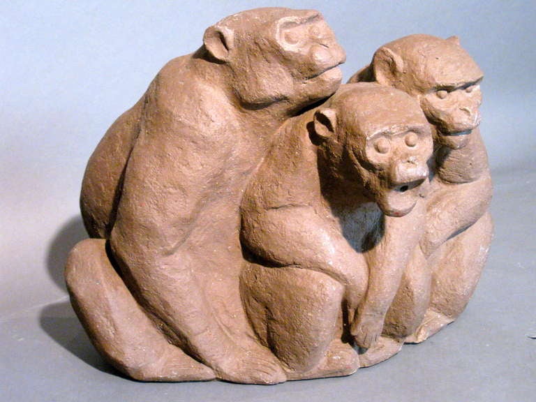 Three Monkeys Hand Built Terracotta Fountain/Sculpture c.1960s 2