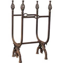 Antique Arts 
Craft Wrought Iron Log Holder w/ Cloven-Hoofed Feet