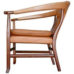 Danish Teak Lounge Chair w/ Original Leather Attributed to Jacob Kjaer