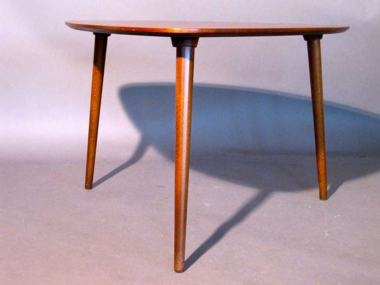 Walnut Tripod Side Table Made in Denmark for Raymor c.1950s In Good Condition In Easton, PA