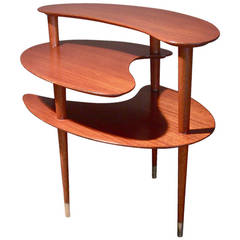Original John Keal Biomorphic, Three-Tier Side Table for Brown Saltman