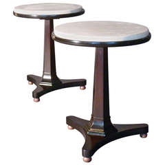 Pair Kittinger Mahogany & Travertine Side Tables c.1950s