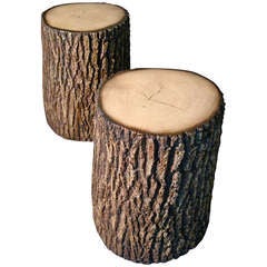 Pair 1970s Faux Bois Plaster Side Tables