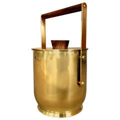 1950s Solid Brass Italian Ice Bucket with Rosewood Handle & Knob