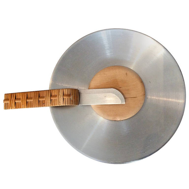 Russel Wright Spun Aluminum Cheese Plate with Knife