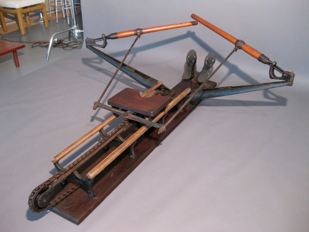Athletic rowing machine manufactured in the 1890's by Spalding. The highest quality of this type of machine produced at the time. A beautiful graphic design.

WEEKLY DELIVERIES TO MANHATTAN FOR APPROVAL OR SALES. DELIVERY FEE IS $150.