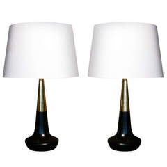 Pair Gerald Thurston Mahogany 
Brass Table Lamps for Lightolier