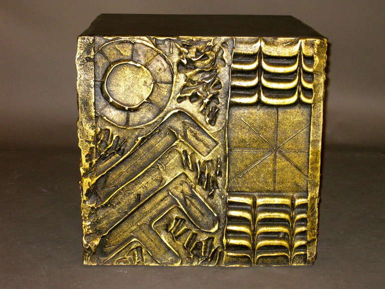 Adrian Pearsall Bronze Resin Brutalist Cube Side Table 1