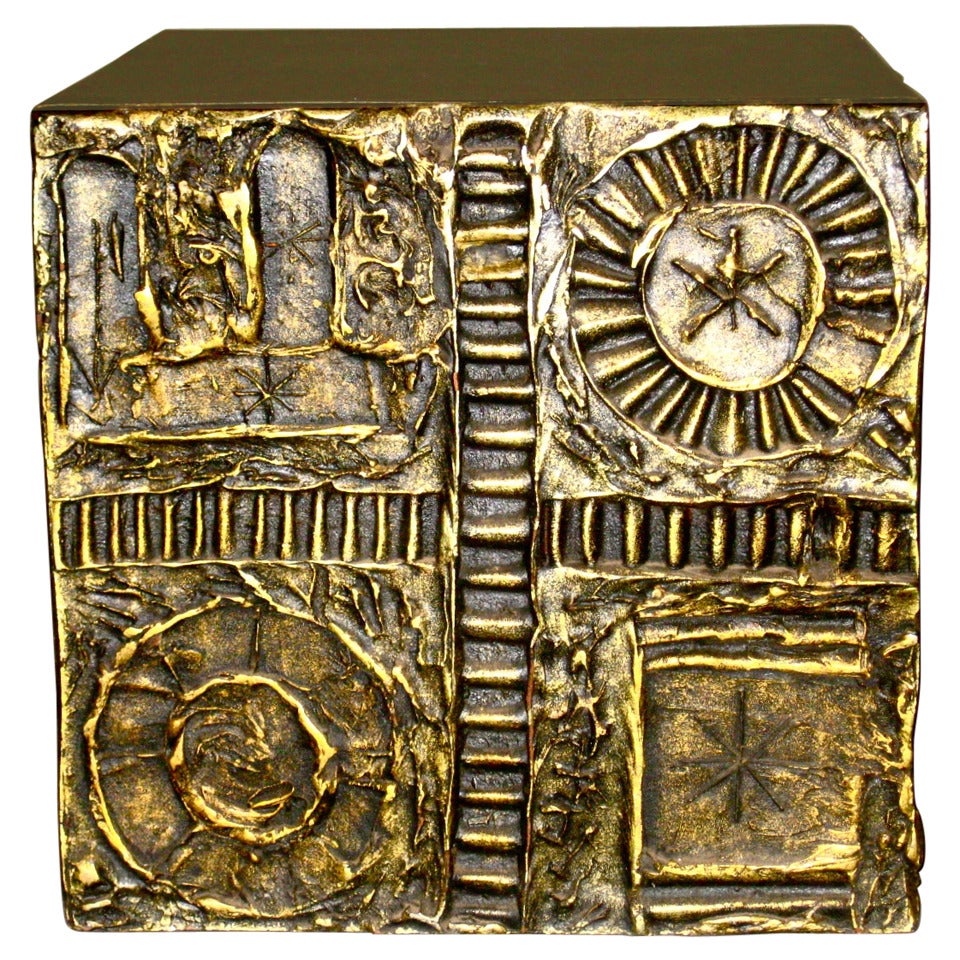Adrian Pearsall Bronze Resin Brutalist Cube Side Table