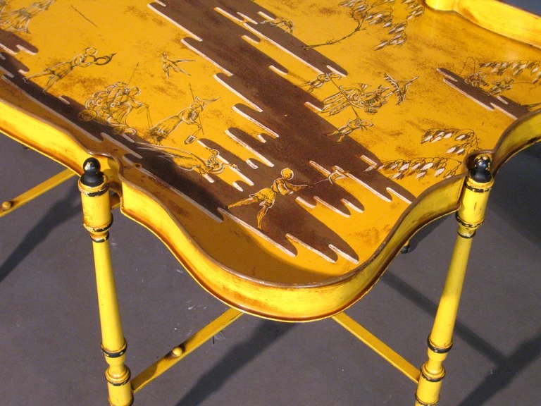 Metal Hand Painted Chinoiserie Low Tray Table Made in Italy c.1950's
