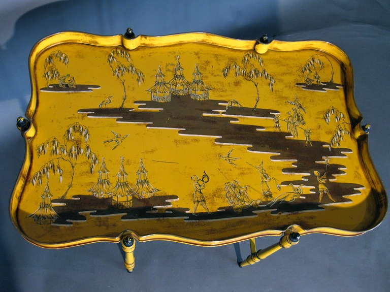 Italian Hand Painted Chinoiserie Low Tray Table Made in Italy c.1950's