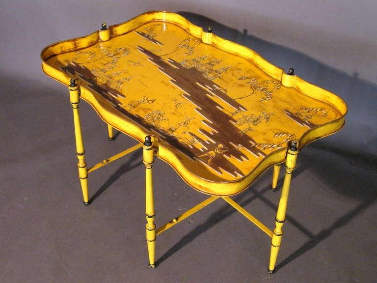 Mid-20th Century Hand Painted Chinoiserie Low Tray Table Made in Italy c.1950's
