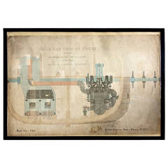 Industrial Rendering/Drawing of a Ferry Boat Engine, circa 1872