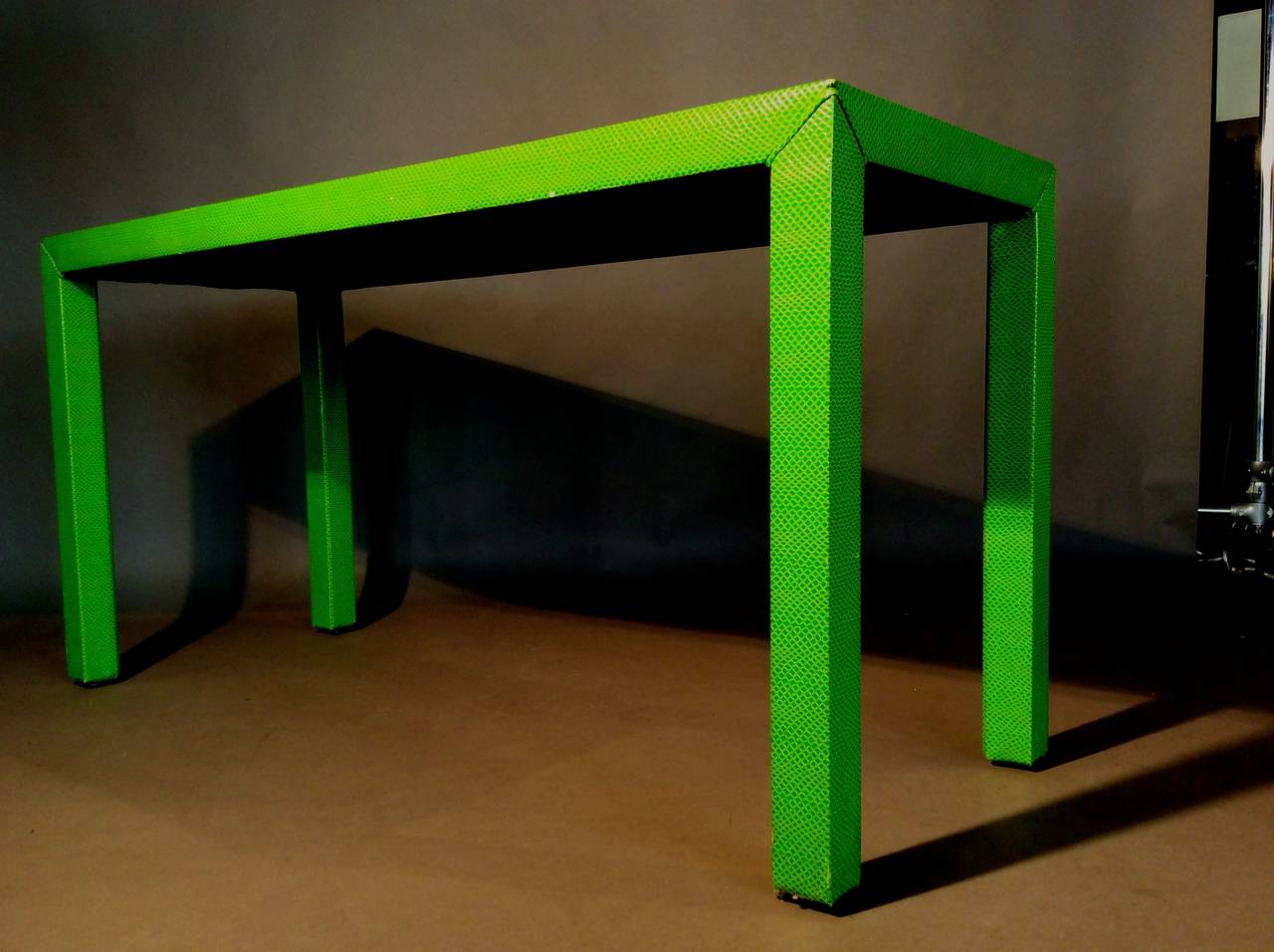 1970s Lime Green Faux Snakeskin Wrapped Console Table