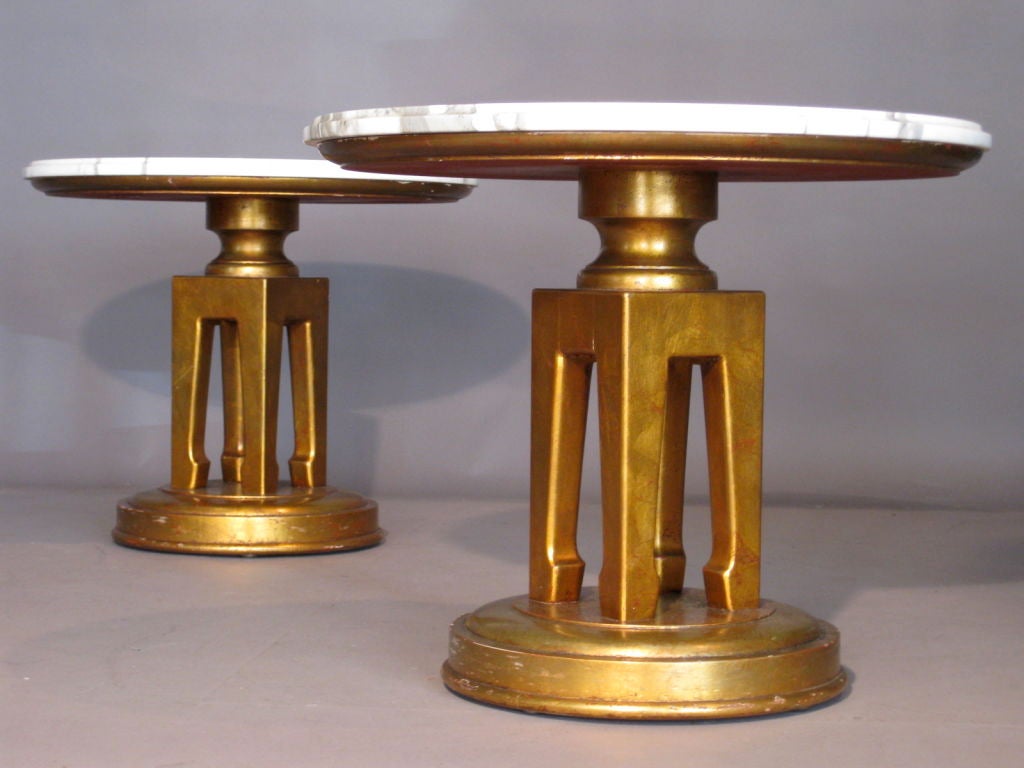 Pair Gilded Low Tables with Original Italian Marble Tops
