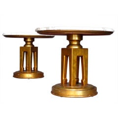 Pair Gilded Low Tables with Original Italian Marble Tops