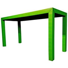 Retro 1970s Lime Green Faux Snakeskin Wrapped Console Table