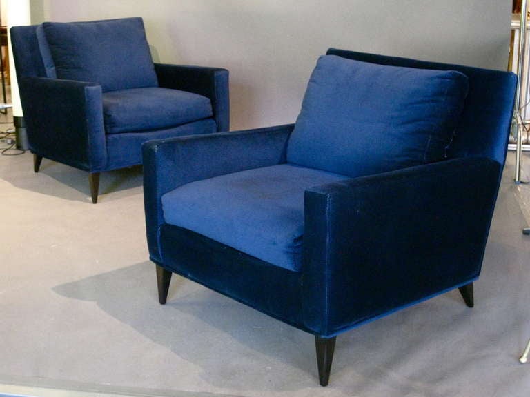 Pair of lounge chairs designed by Paul McCobb Circa 1950's. Need new upholstery. Legs have been professionally refinished.

Weekly deliveries to Manhattan for approval or sales.  Delivery fee is $150.