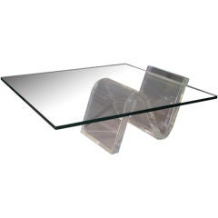 Retro Lucite and Glass Cantilevered Coffee Table