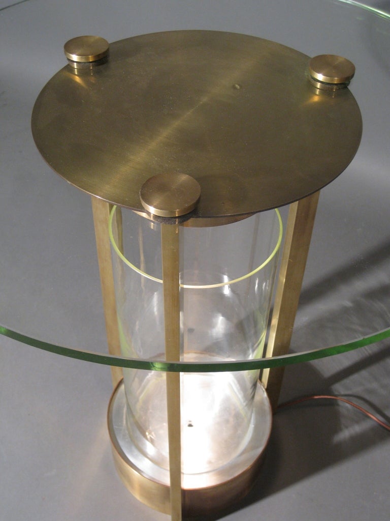 Mid-20th Century Dorothy Thorpe Illuminated Brass & Glass Side Table