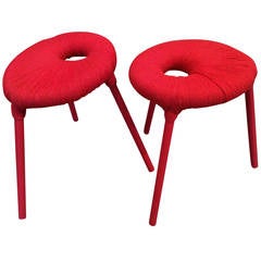 Pair of Stools with Yarn-Wrapped Seats by Carmel McElroy and Greame Findlay