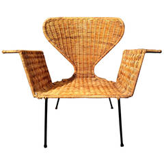 1950s Low Wicker Lounge Chair Attributed to Maurizio Tempestini for Salterini