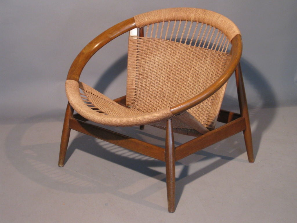 Mid-20th Century Danish Hardwood & Rope Circular Lounge Chair