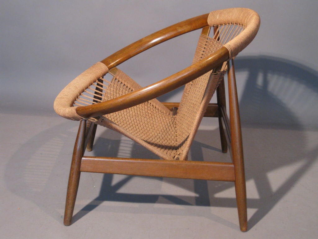 Danish Hardwood & Rope Circular Lounge Chair 4
