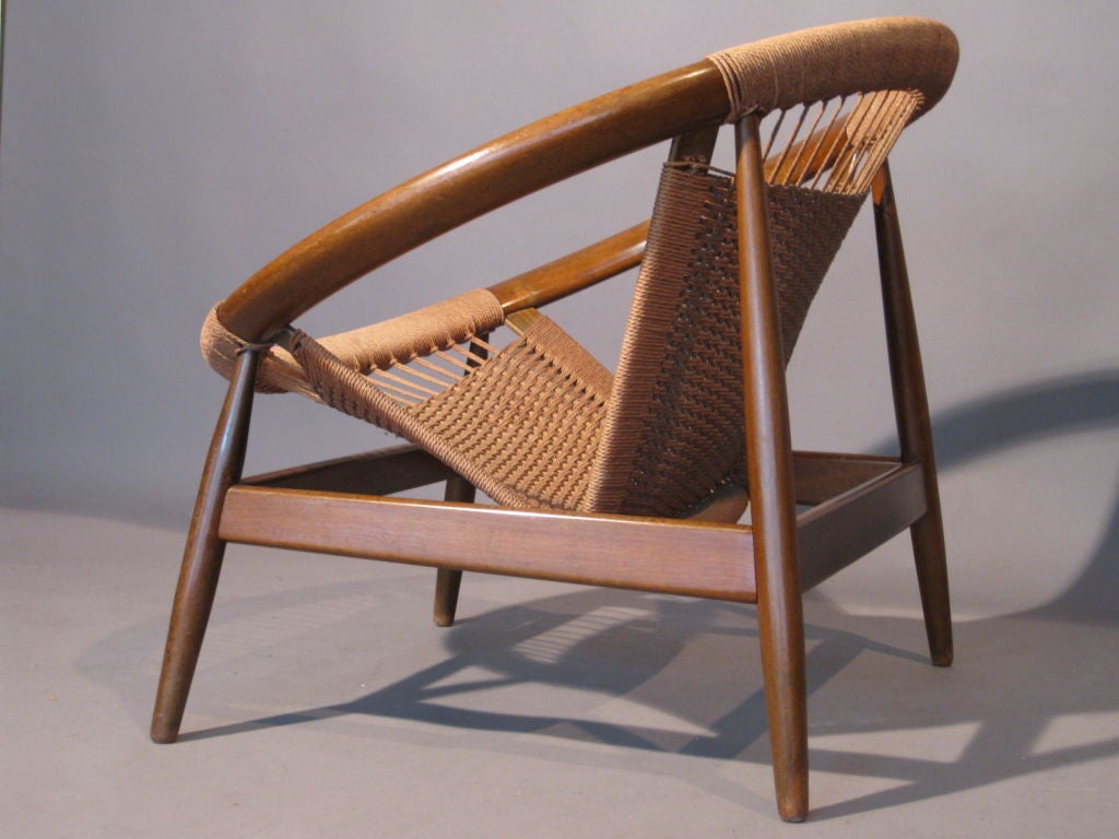 Danish Hardwood & Rope Circular Lounge Chair 5