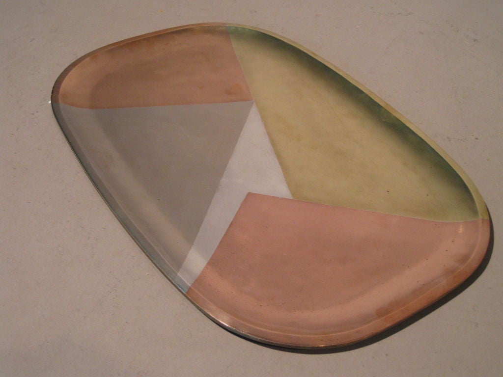 Mexican Modernist Mixed Metals Serving Tray from Mexico c.1950's