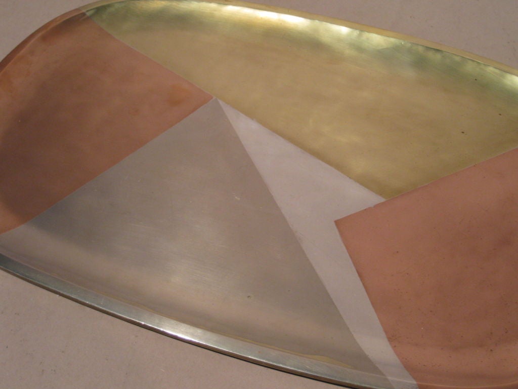 Copper Modernist Mixed Metals Serving Tray from Mexico c.1950's