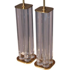 Pair Karl Springer Acrylic & Brass Lamps