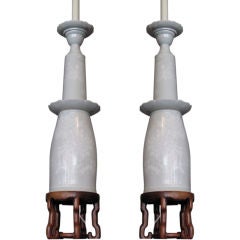 Pair Tall Chinoiserie Porcelain Lamps w/ Engraved Decoration