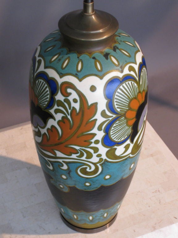 20th Century 1925 Hand Painted Gouda Ceramic Lamp by Andreus Marinus Rijp