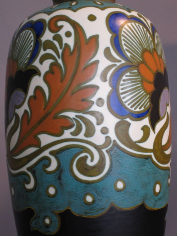 1925 Hand Painted Gouda Ceramic Lamp by Andreus Marinus Rijp 1