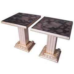 Pair Grosfeld House Silver Leaf & Mirror Column Side Tables