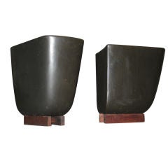 Vintage Pair Sculptural Black Stoneware Planters c.1950
s