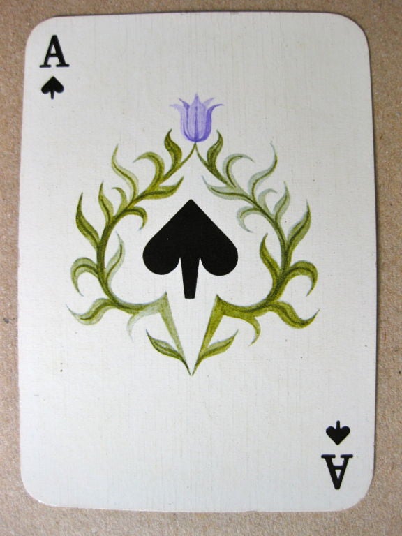 Set of two decks of bridge playing cards designed by A.M. Cassandre in 1947 for the French firm Hermes. Still in their original individual boxes inside the original Hermes outer box. Both decks with the original presentation card identifying