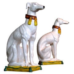 Retro Exceptional Pair Italian Glazed Terracotta Greyhounds c.1950's