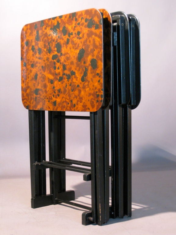 Mid-20th Century Set of Four Folding Serving Tables w/ Faux Tortoise Laminate
