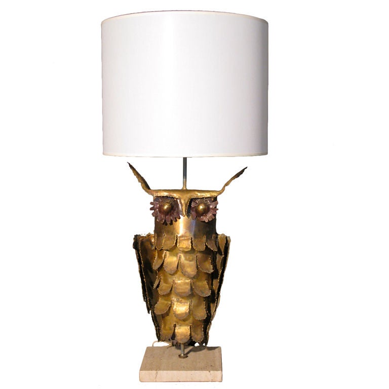 Curtis Jere Style Brass Owl Lamp c.1970's