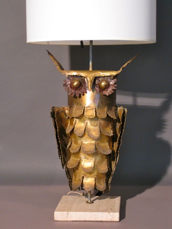 American Curtis Jere Style Brass Owl Lamp c.1970's